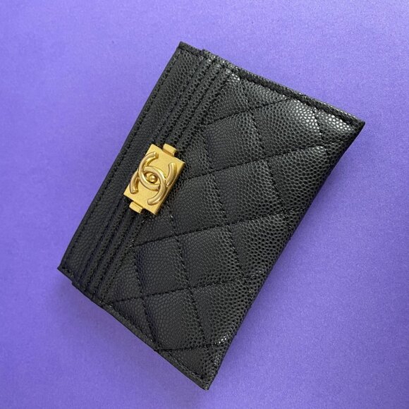 CHANEL Boy Flat Card Holder in Black Caviar AGHW Coin Case - Picture 5 of 9
